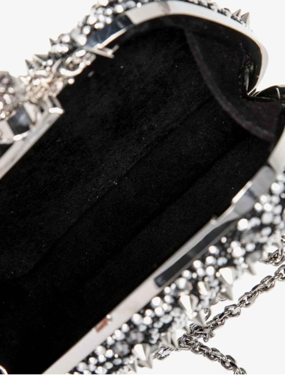 Alexander McQueen Studded crystal-embellished satin clutch - knuckle skulls - Picture 4 of 6